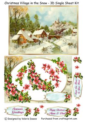 Christmas Village in the Snow - 3D Single Sheet Kit