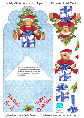 Teddy Christmas - Scalloped Top Diamond Fold Card