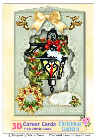 3D Corner Card Kit - Christmas Lantern & Green Satin
