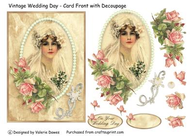 Vintage Wedding Day - Card Front with Decoupage
