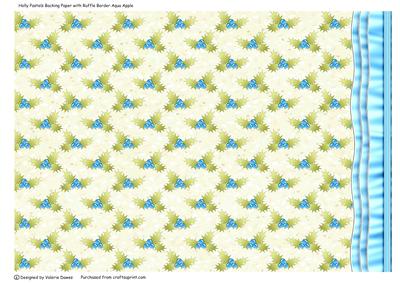Holly Pastel Background with Ruffle Border Aqua/apple