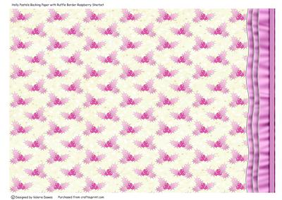 Holly Pastel Background with Ruffle Border Raspberry/sherbet