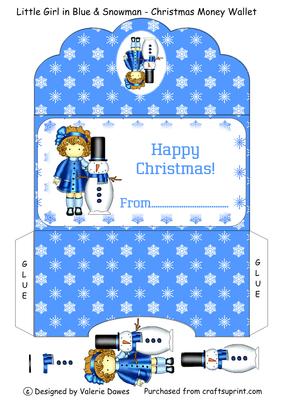 Little Girl in Blue & Snowman - Christmas Money Wallet