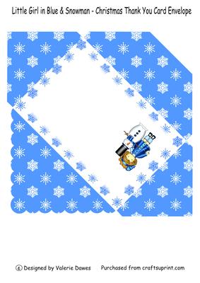 Little Girl in Blue & Snowman - Christmas Thank You Envelope