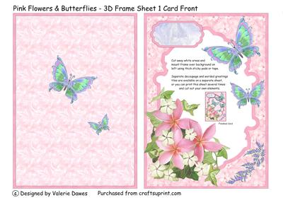 Pink Flowers & Butterflies - 3D Frame Sheet 1 Card Front