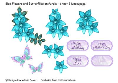 Blue Flowers & Butterflies - Sheet 2 Decoupage