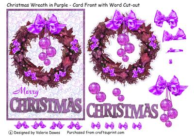 Christmas Wreath in Purple with Word Cut-out