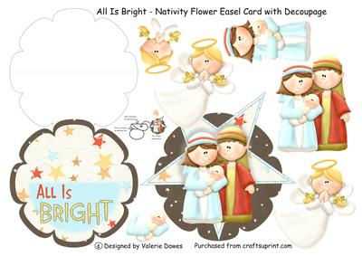All is Bright - Nativity Flower Easel Card with Decoupage