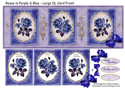 Roses in Purple & Blue - Large Dl Card Front with Decoupage