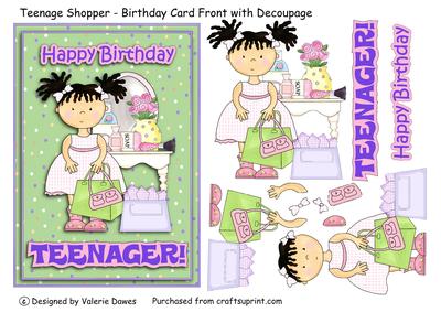 Teenage Shopper - Birthday Card Front with Decoupage