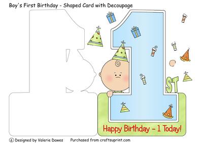 Baby Boy's First Birthday - Shaped Card with Decoupage