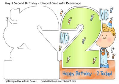 Boy's Second Birthday - Shaped Card with Decoupage