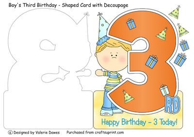 Boy's Third Birthday - Shaped Card with Decoupage