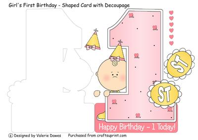 Baby Girl's First Birthday - Shaped Card with Decoupage