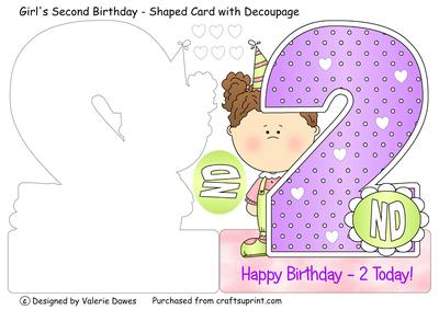 Girl's Second Birthday - Shaped Card with Decoupage