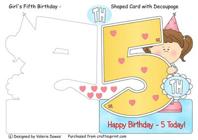 Girl's Fifth Birthday - Shaped Card with Decoupage