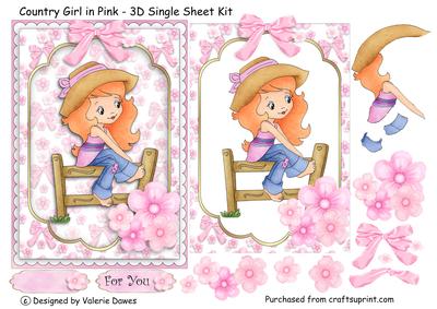 Country Girl in Pink - 3D Frame Single Sheet Kit