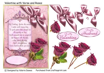 Valentine with Verse and Roses - Card Front with Decoupage
