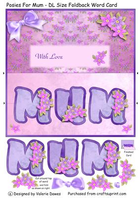 Posies for Mum - Dl Size Foldback Word Card.