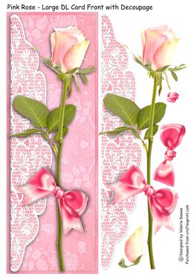 Pink Rose - Large Dl Card Front with Decoupage