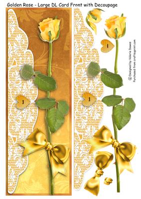 Golden Rose - Large Dl Card Front with Decoupage