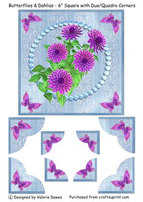 Butterflies & Dahlias - 6" Square Duo/quadro Corner Card