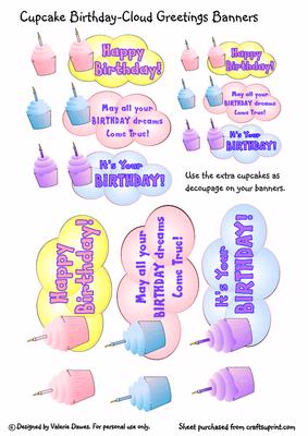Cupcake Birthday-cloud Greetings Banners