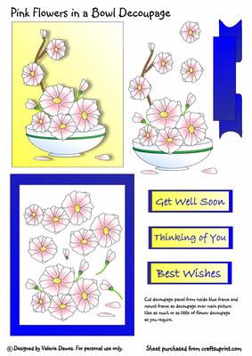 Pink Flowers in a Bowl Decoupage