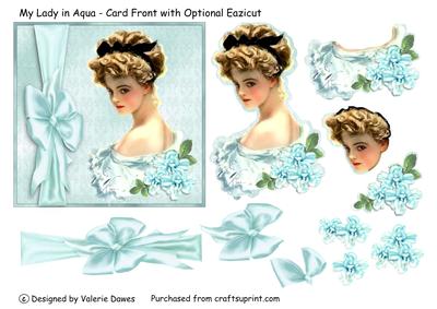 My Lady in Aqua - Card Front with Optional Eazicut