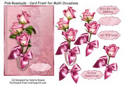 Pink Rosebuds - Card Front for Multi Occasions