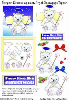 Pompom Dresses-up as an Angel Decoupage Topper