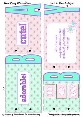 New Baby Word-stack Card in Pink & Aqua
