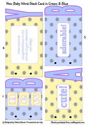 New Baby Word-stack Card in Cream and Blue