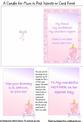 A Candle for Mum in Pink Inserts and Card Front
