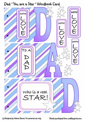 Dad 'you Are a Star' Wordbook Card