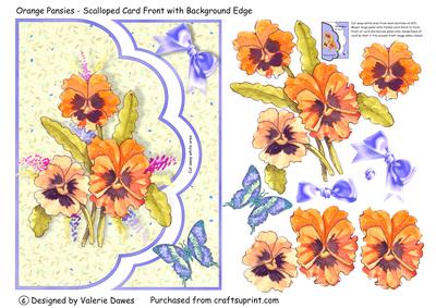 Orange Pansies - Scalloped Card Front with Background Edge