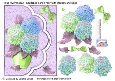 Blue Hydrangeas - Scalloped Card Front with Background Edge