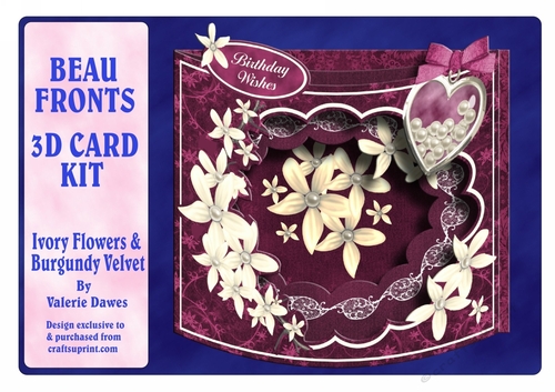 Beau Fronts 3D Card Kit - Ivory Flowers & Burgundy Velvet