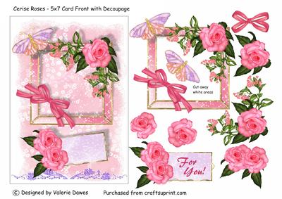 Cerise Roses - 5x7 Card Front with Decoupage