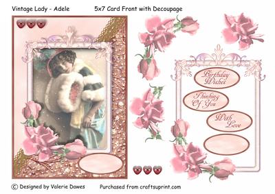 Vintage Beauty No 1 Adele - 7x5 Card Front with Decoupage