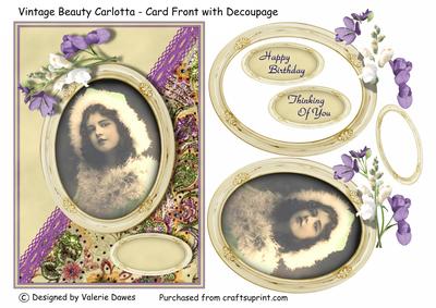 Vintage Beauty No 4 - Carlotta - Card Front with Decoupage
