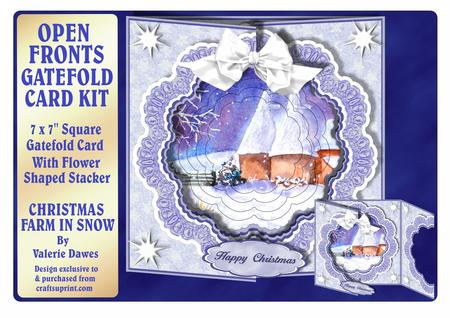 Open Fronts 7x7" Gatefold Card Kit - Christmas Snow Farm