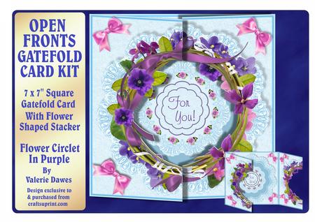 Open Fronts 7x7" Gatefold Card Kit- Flower Circlet in Purple