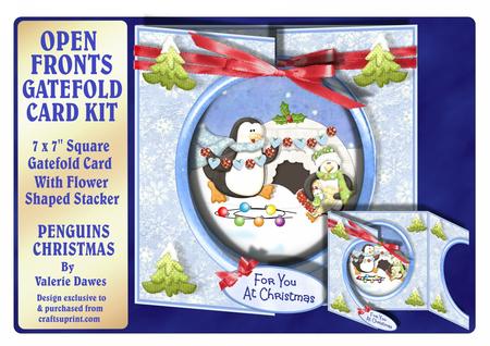 Open Fronts 7x7" Gatefold Card Kit - Christmas Penguins