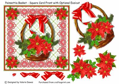 Poinsettia Basket - Square Card Front with Optional Eazicut