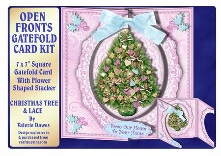 Open Fronts 7x7" Gatefold Card Kit - Christmas Tree & Lace