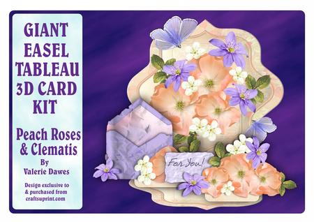 Giant Easel Tableau 3D Card Kit - Peach Roses & Clematis