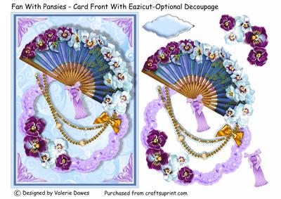 Fan with Pansies -card Front with Eazicut-optional Decoupage