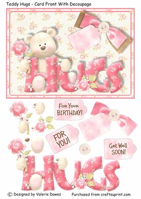 Teddy Hugs - Card Front with Decoupage