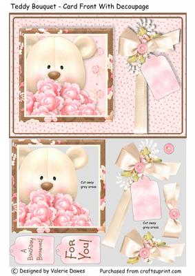 Teddy Bouquet - Card Front with Decoupage